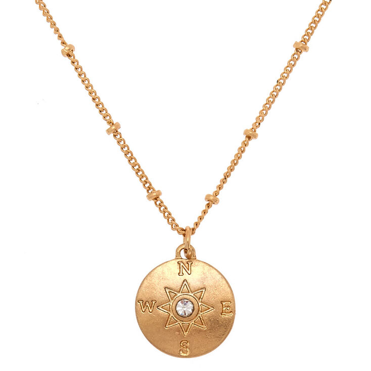 Gold Compass Pendant Necklace,