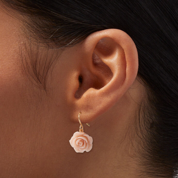 Pink Carved Rose 0.5&quot; Drop Earrings,