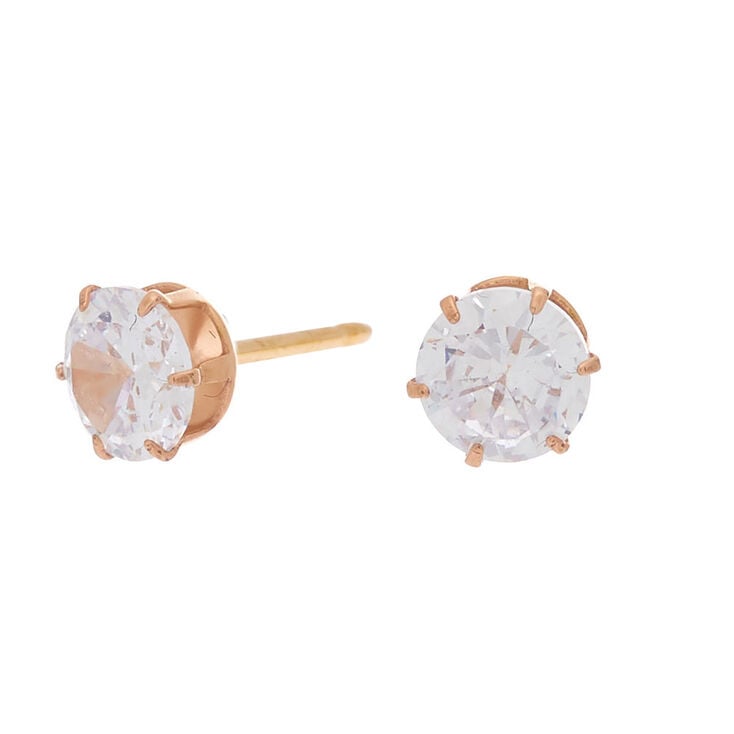 Rose Gold Titanium Cubic Zirconia 6MM Round Stud Earrings,