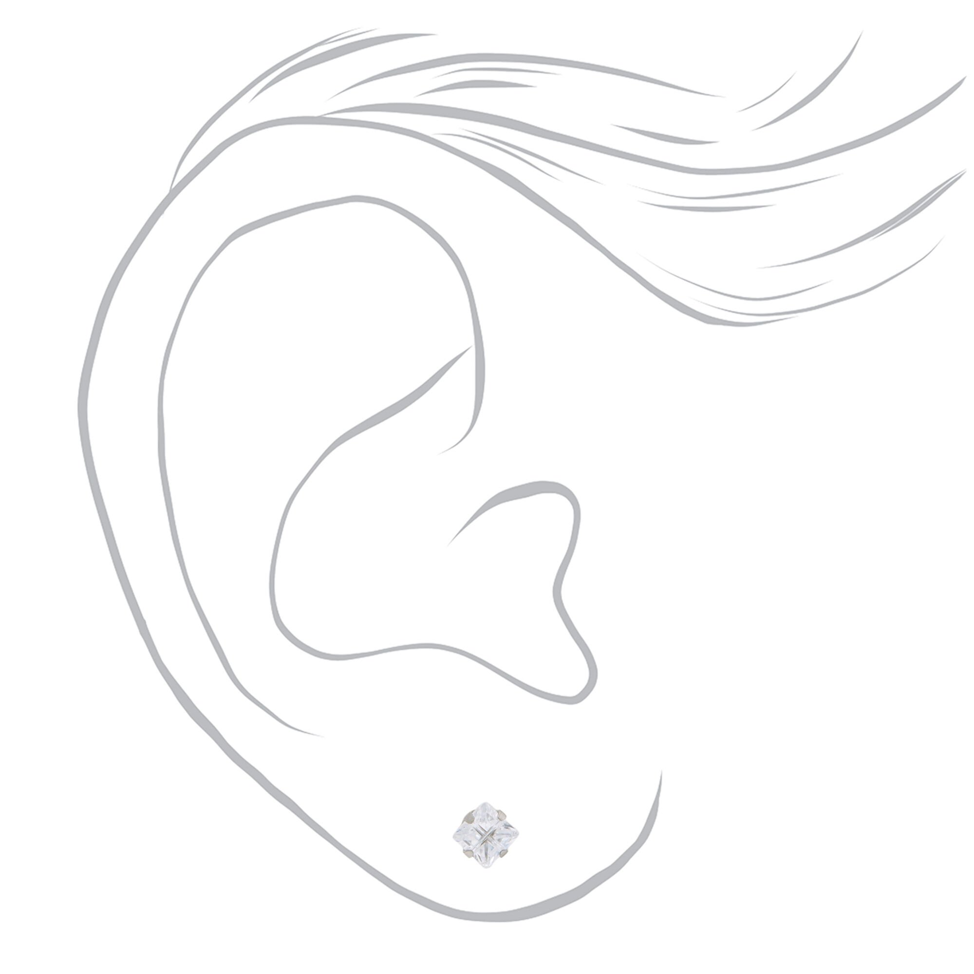 Stainless Steel 4mm Square Cubic Zirconia Studs Ear Piercing Kit with Ear Care Solution,
