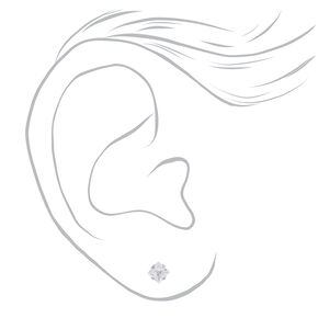 Stainless Steel 4mm Square Cubic Zirconia Studs Ear Piercing Kit with Ear Care Solution,
