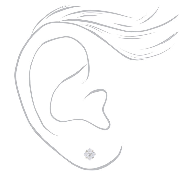 Stainless Steel 4mm Square Cubic Zirconia Studs Ear Piercing Kit with Ear Care Solution,