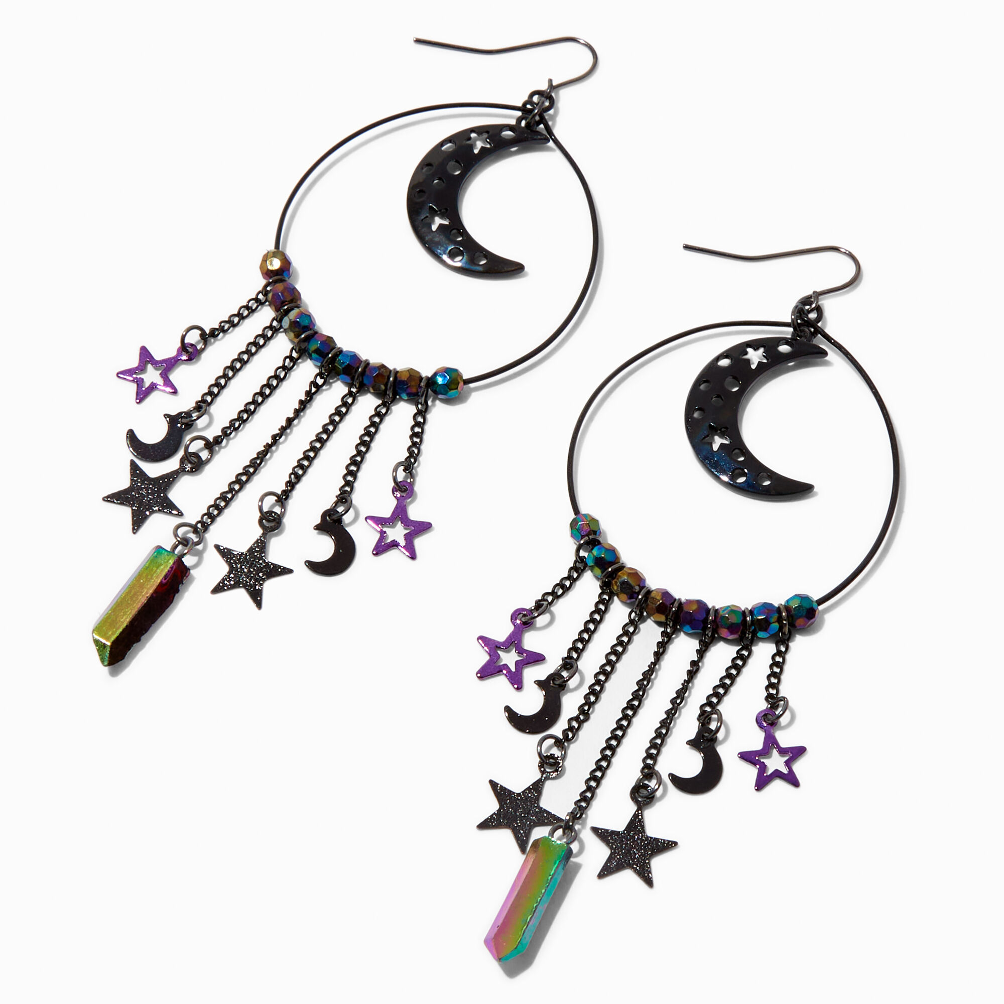 View Claires Crescent Moon Chain Fringe 4 Drop Earrings information