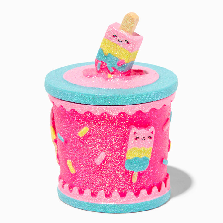 Glitter Cat Popsicle Trinket Keepsake Box,