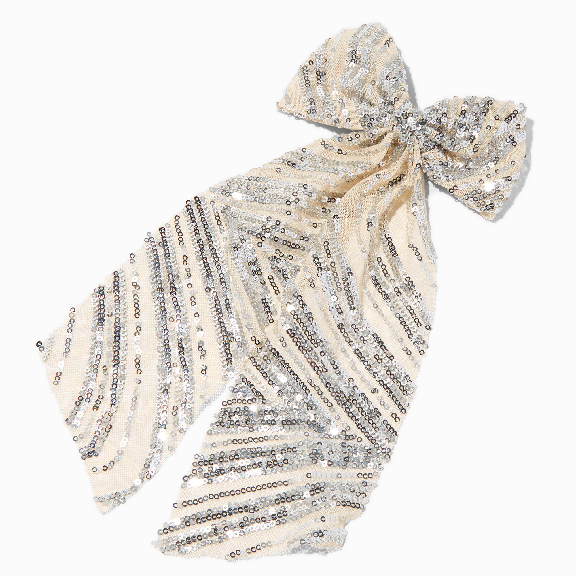 View Claires Sequin Large Bow Hair Clip Ivory information