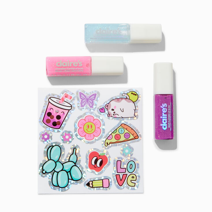 Teddy Bear Pouch Lip Gloss &amp; Sticker Set - 4 Pack,