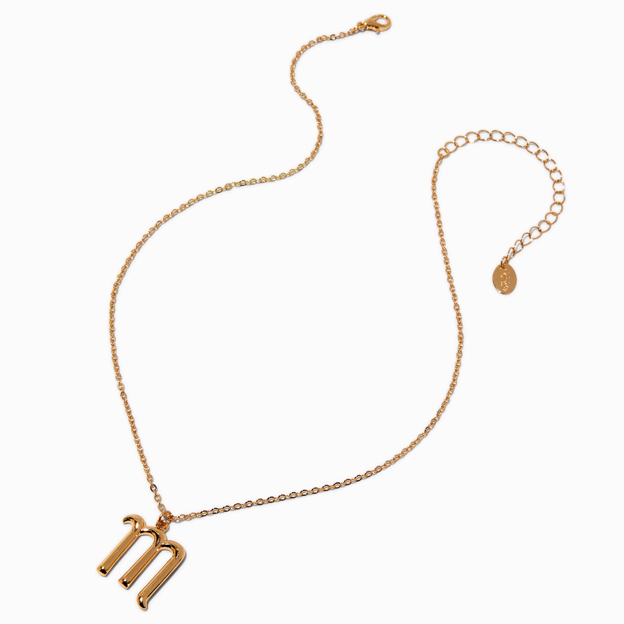 Gold-tone Curly Script Initial Pendant Necklace - M,