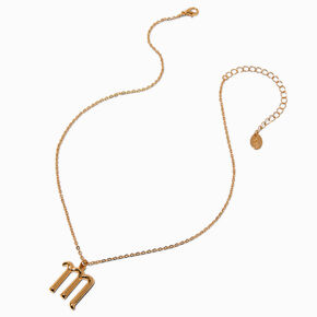 Gold-tone Curly Script Initial Pendant Necklace - M,