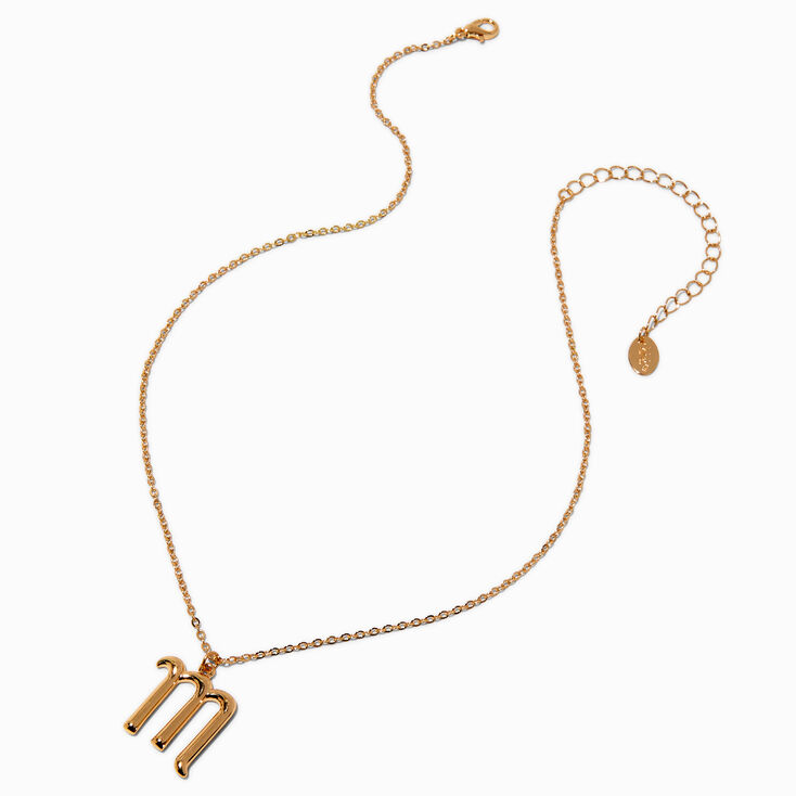 Gold-tone Curly Script Initial Pendant Necklace - M,