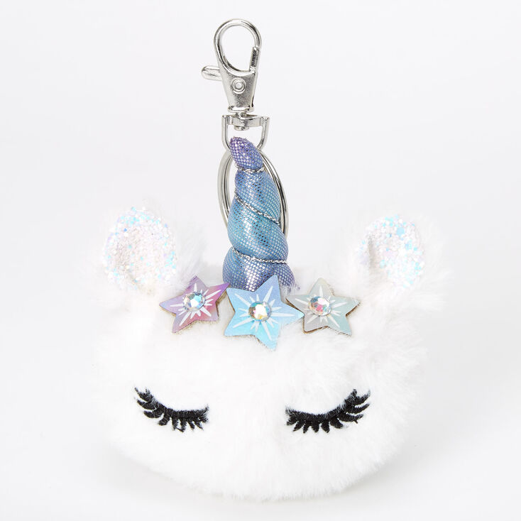 Unicorn Star Pom Keychain - White,