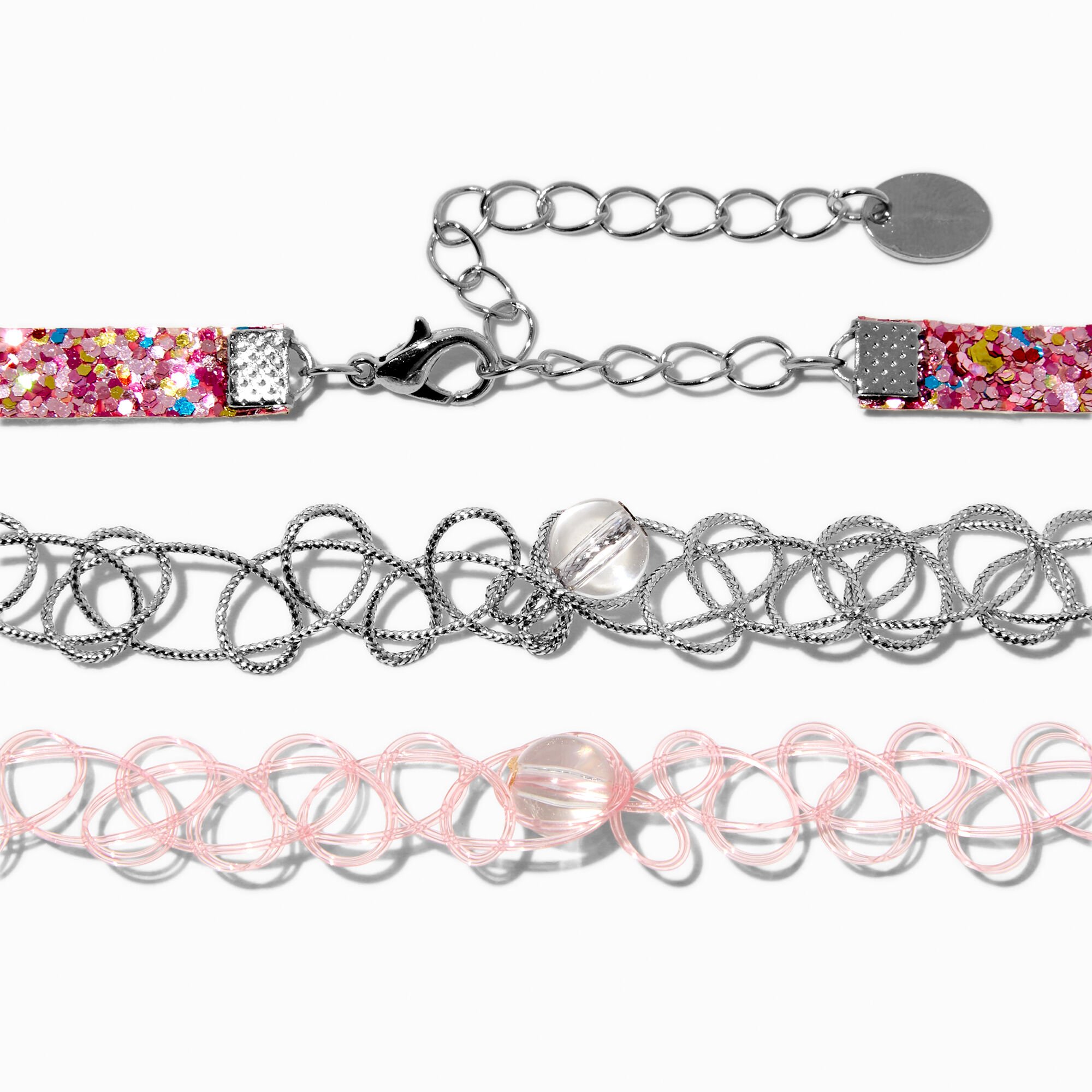 Claire's Club Pearl Mushroom Tattoo Choker Necklaces - 3 Pack,