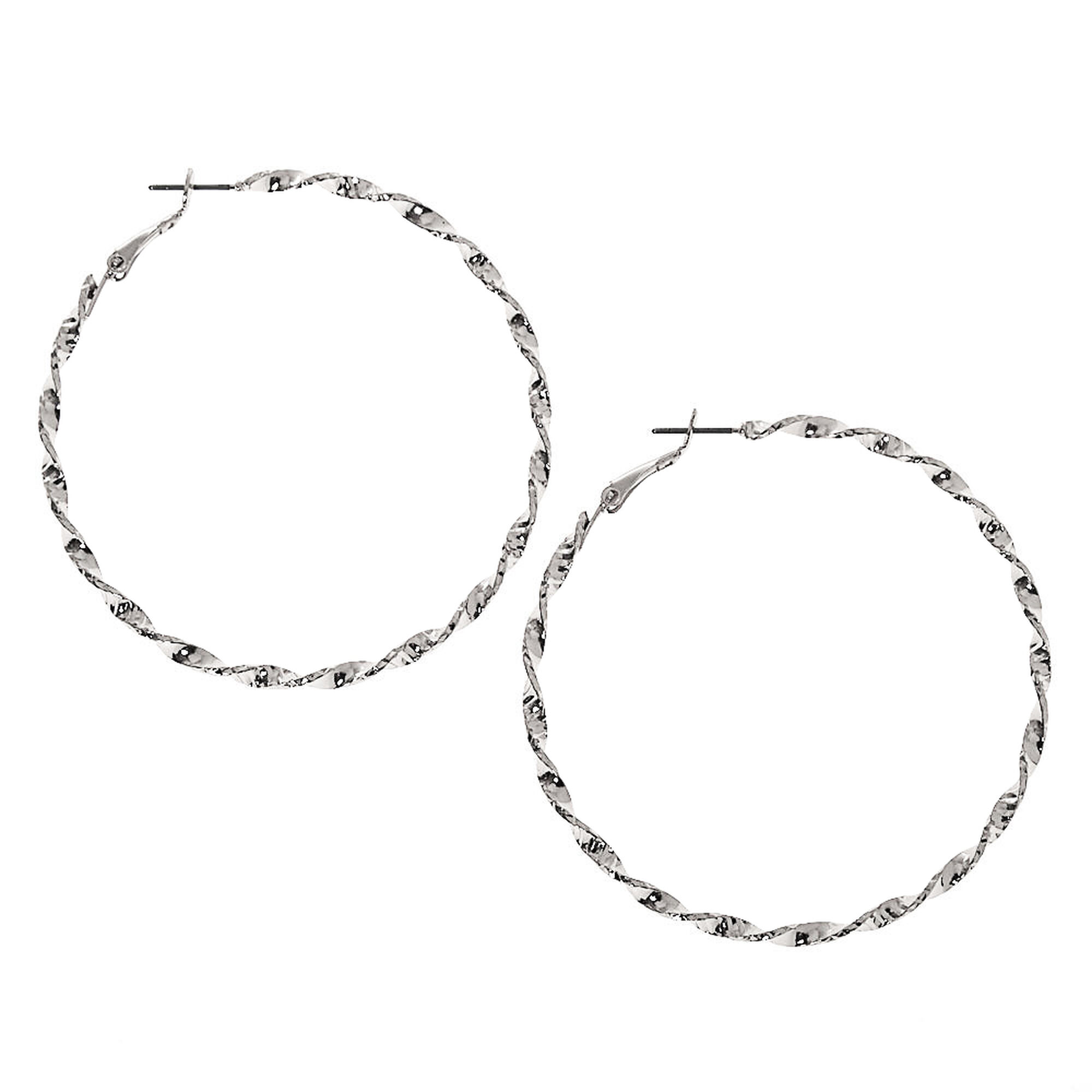 View Claires Tone 60MM Twisted Hoop Earrings Silver information