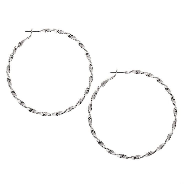 Silver-tone 60MM Twisted Hoop Earrings,