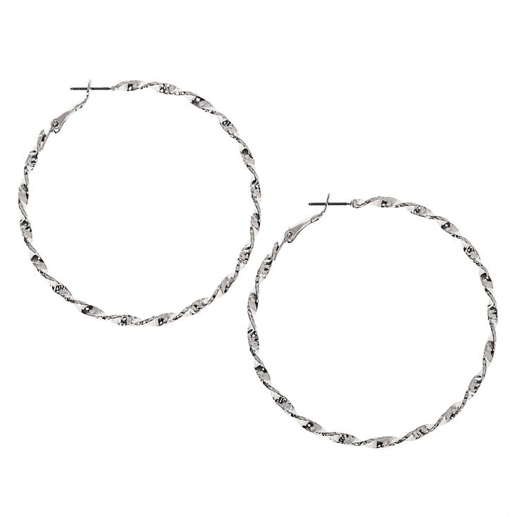 Silver 60MM Twisted Hoop Earrings,