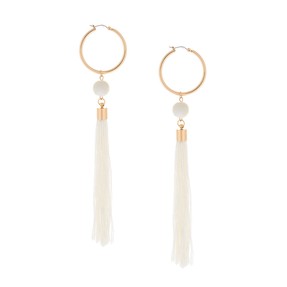 Tassel 6" Drop Earrings - White,