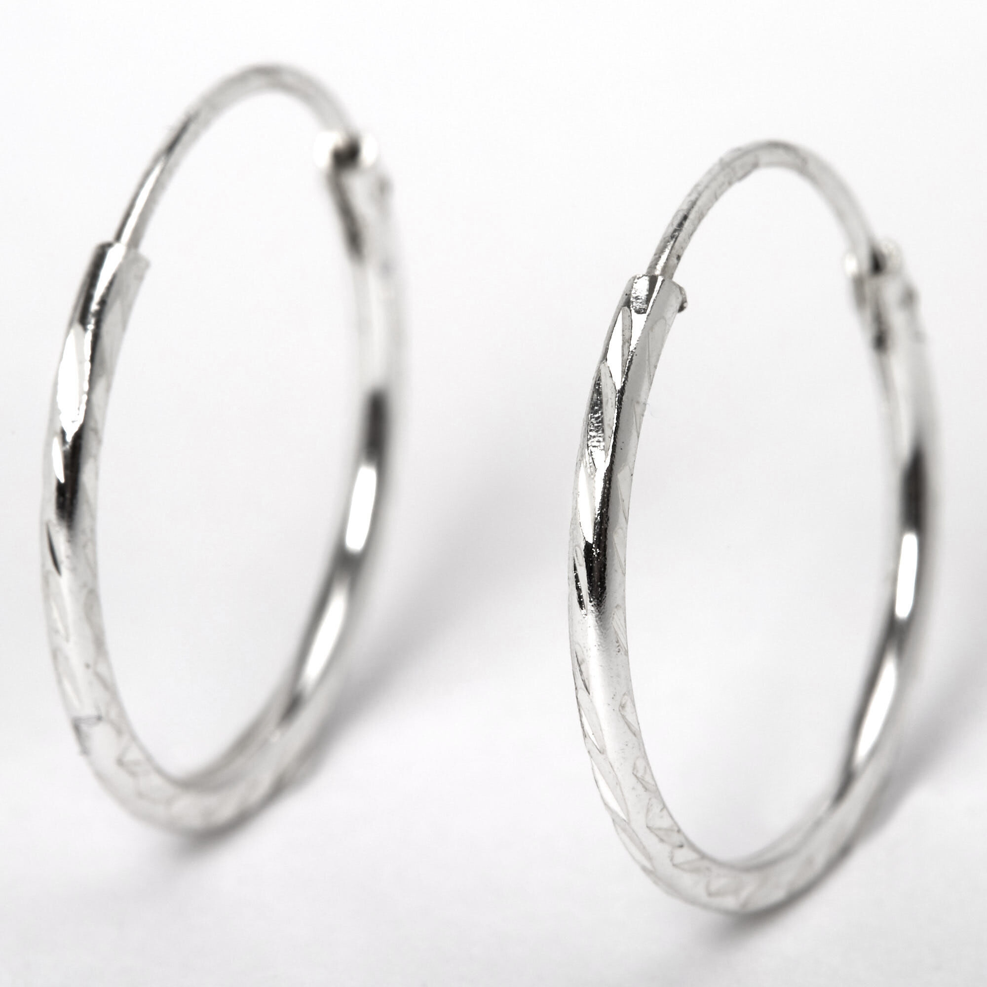 Sterling Silver 16MM Textured Hoop Earrings,