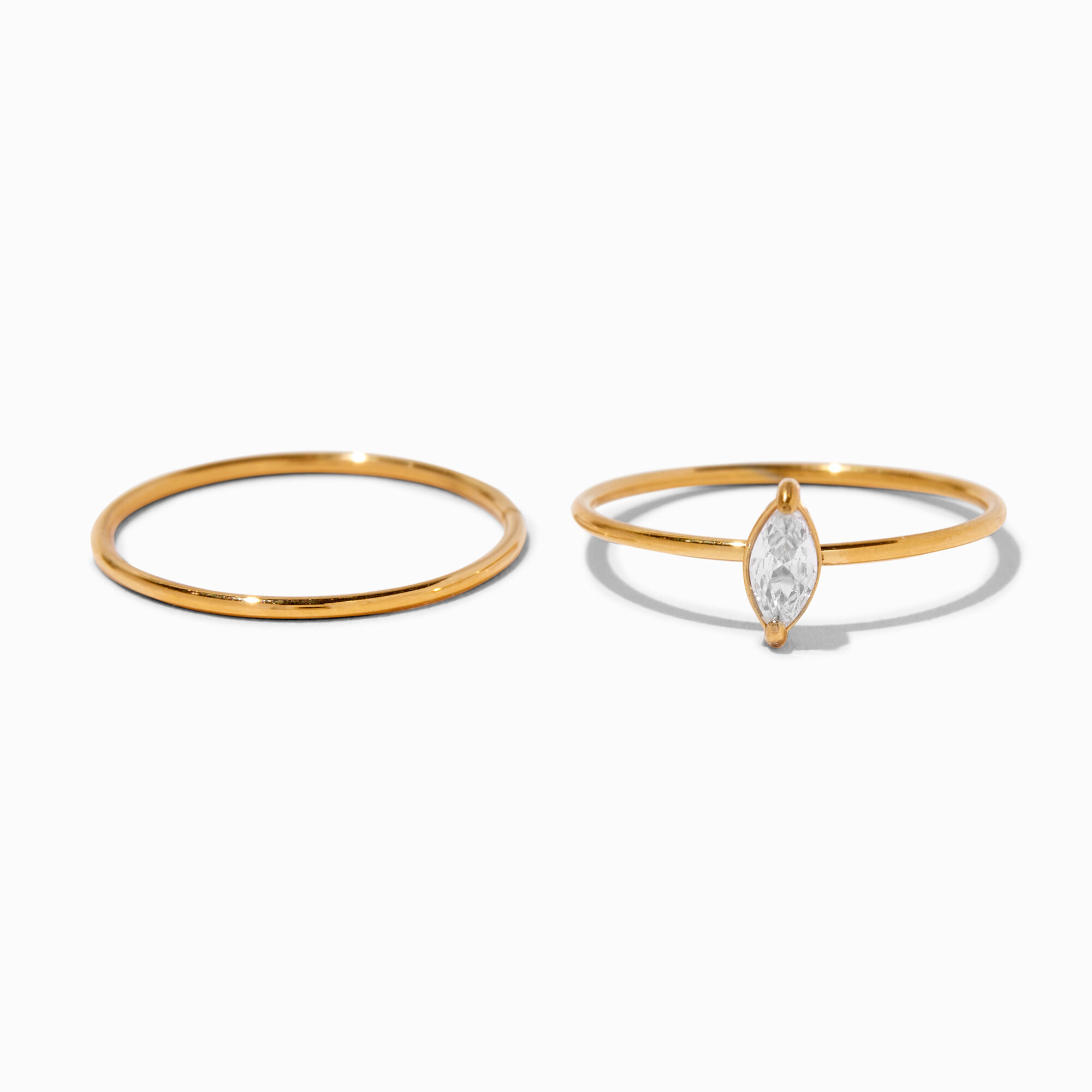 View Claires Tone Stainless Steel Cubic Zirconia Marquise Ring Set 2 Pack Gold information