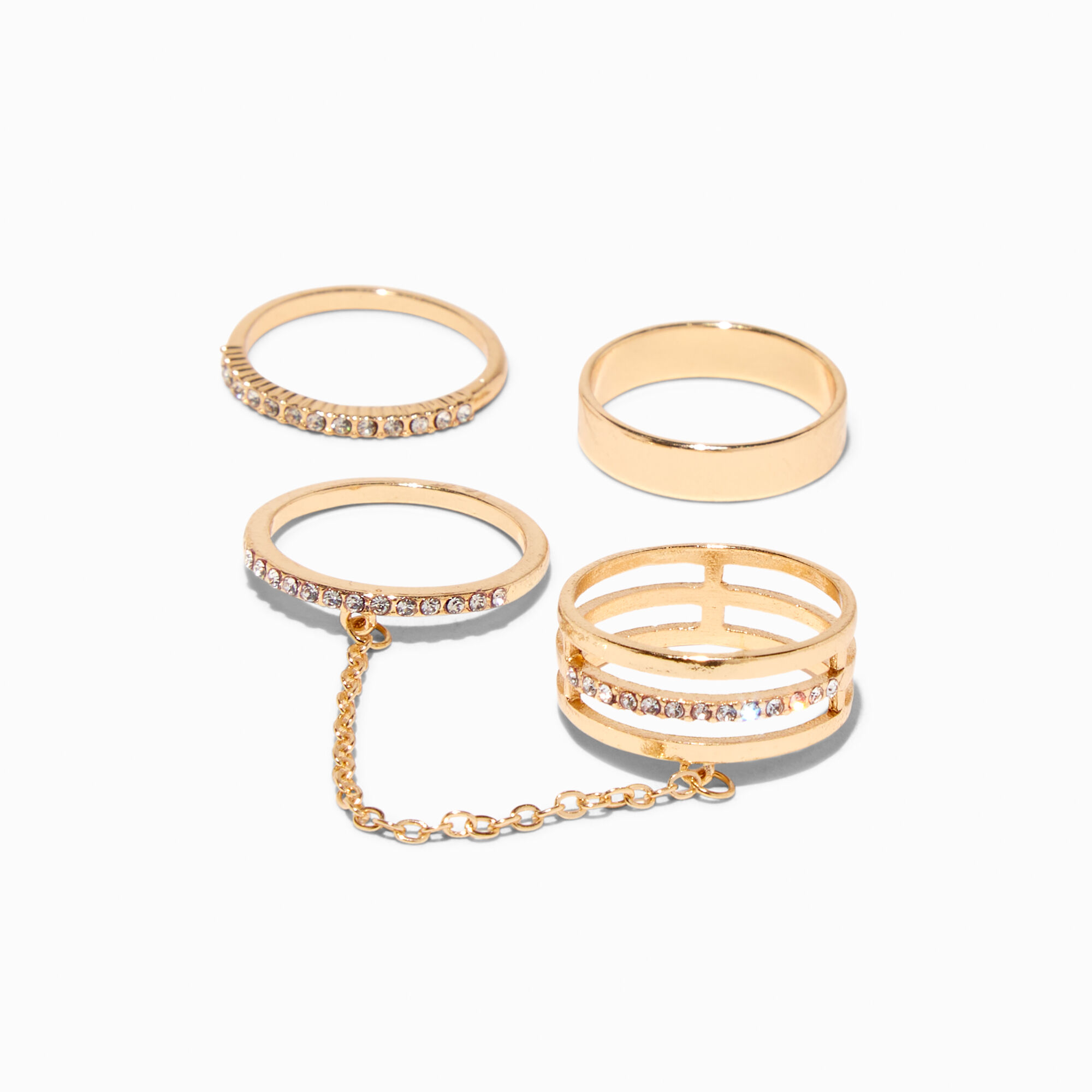 View Claires Crystal Tube Rings 3 Pack Gold information