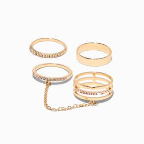 Gold-tone Crystal Tube Rings - 3 Pack,