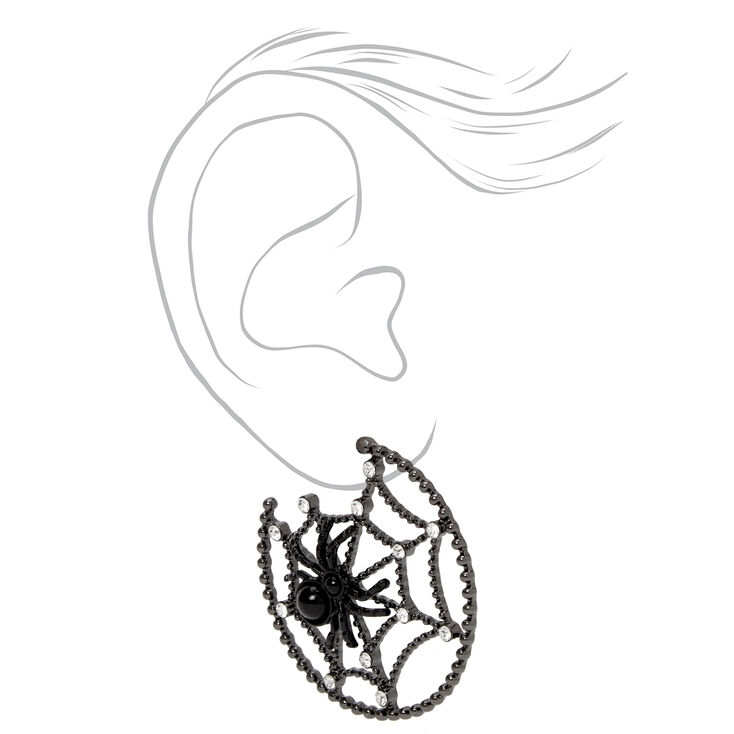 Embellished Spiderweb Hematite Hoop Earrings,
