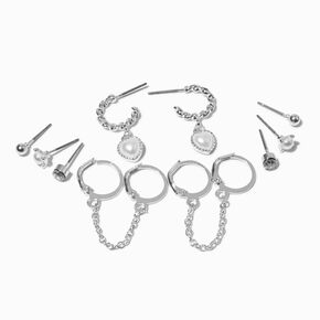 Silver-tone Pearl Heart Chain Connector Stackables Set - 6 Pack,