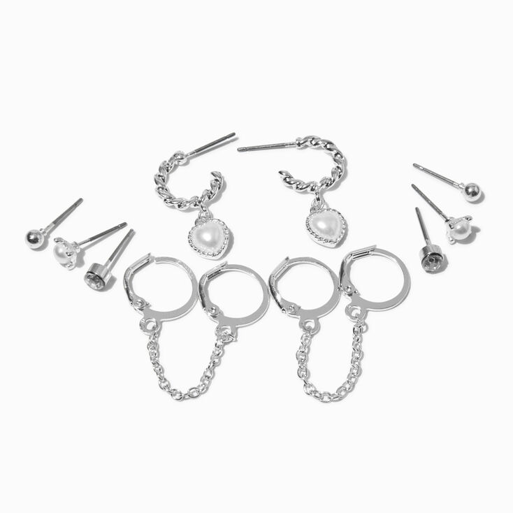 Silver-tone Pearl Heart Chain Connector Stackables Set - 6 Pack,