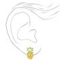 Silver Crystal Pineapple Clip On Stud Earrings - Yellow,