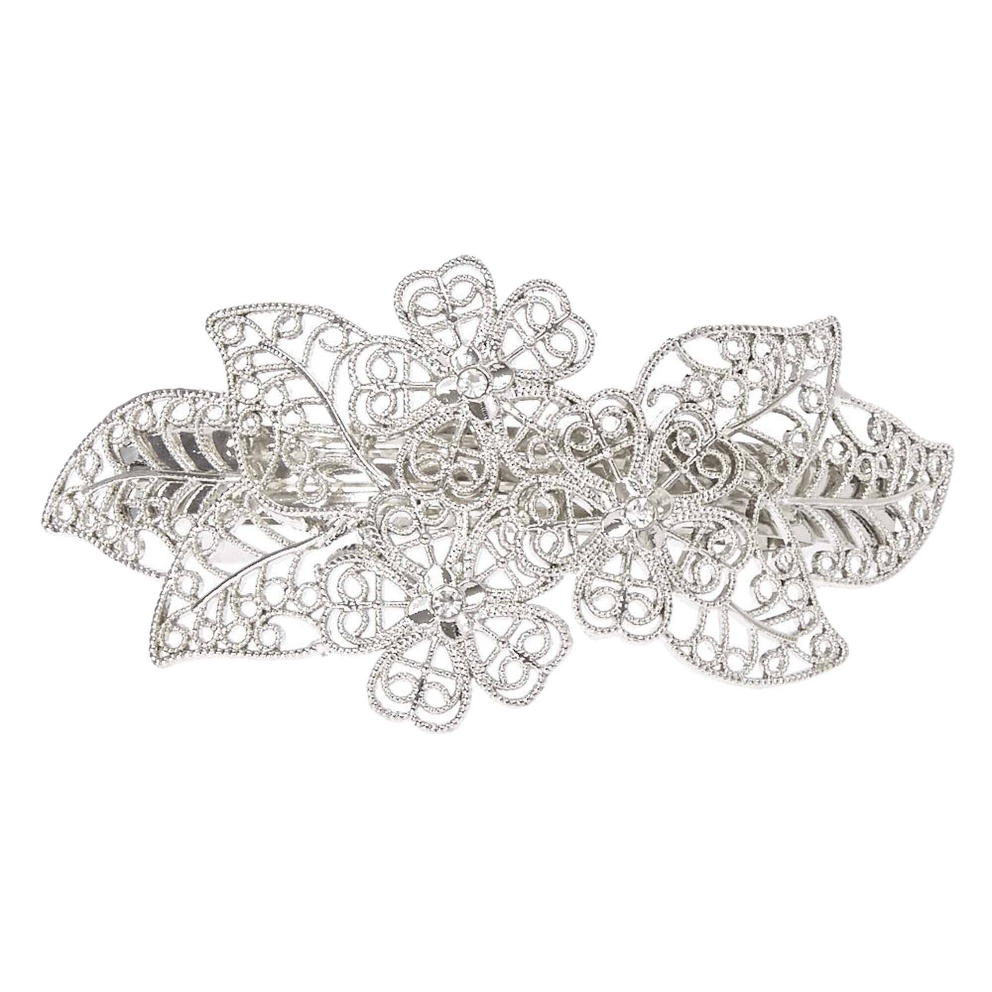 View Claires Tone Filigree Floral Barrette Silver information