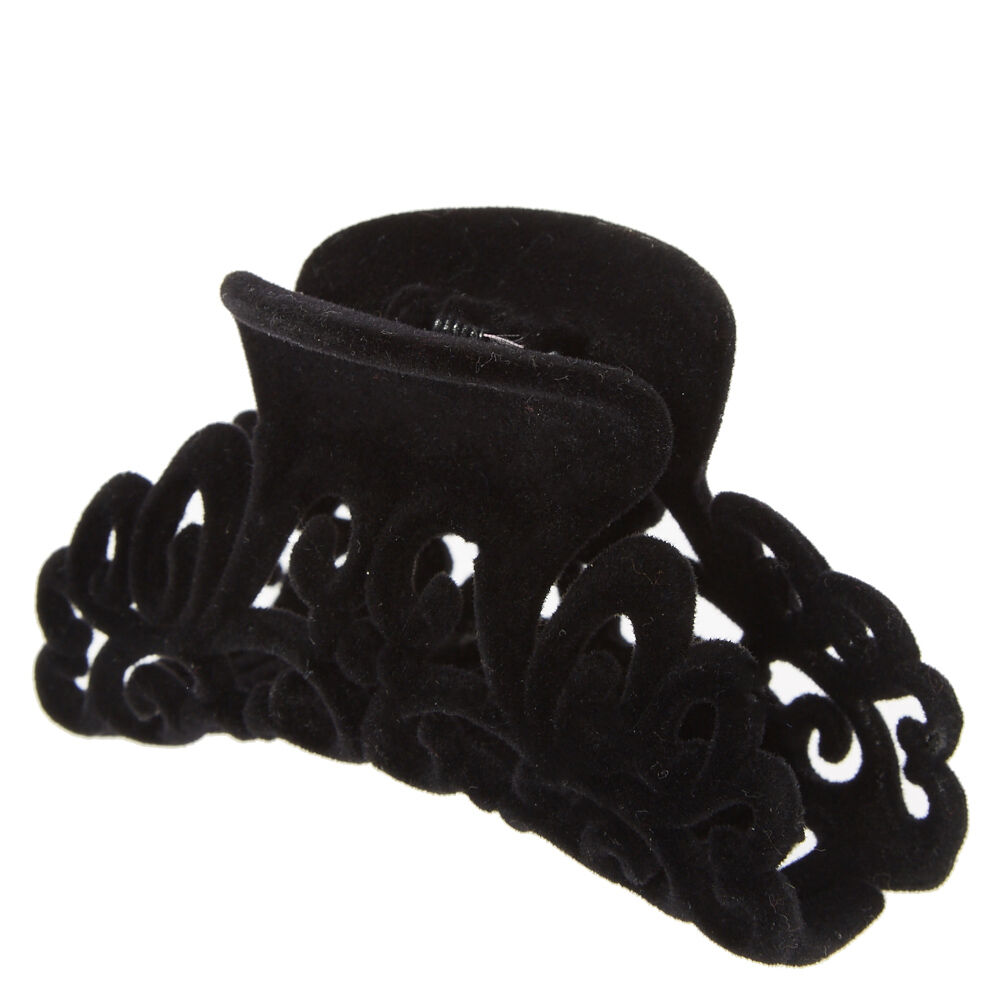 Pince à cheveux noire à motif en filigrane style vintage en imitation velours,