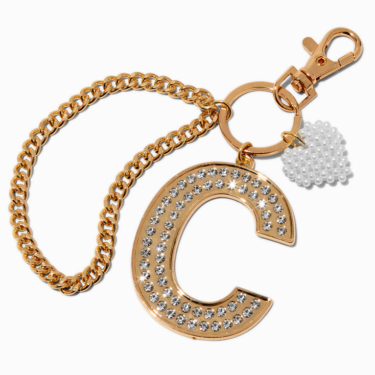 Gold-tone Bedazzled Initial Keychain - C,