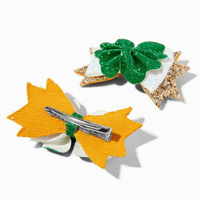 St. Patrick&#39;s Day Shamrocks Glitter Bow Hair Clips - 2 Pack,