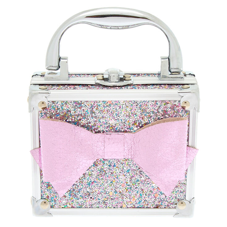 Claire&#39;s Club Glitter Bow Travel Case Lip Gloss Set - Pink,