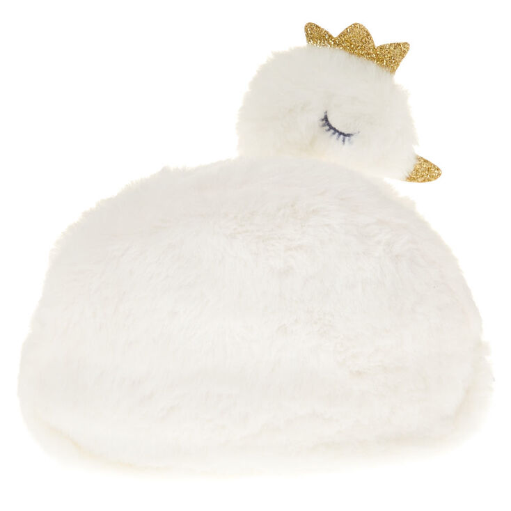 Trousse &agrave; maquillage cygne blanc en tissu pelucheux,