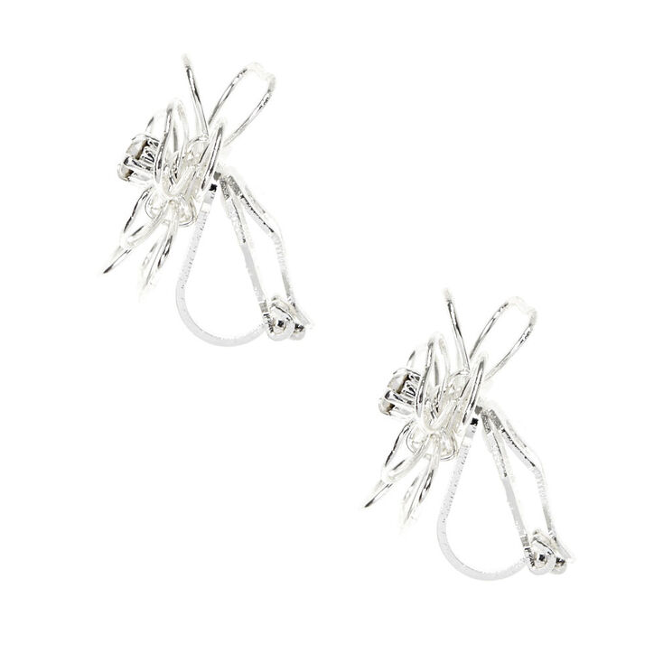 Silver Flower Clip-On Earrings,