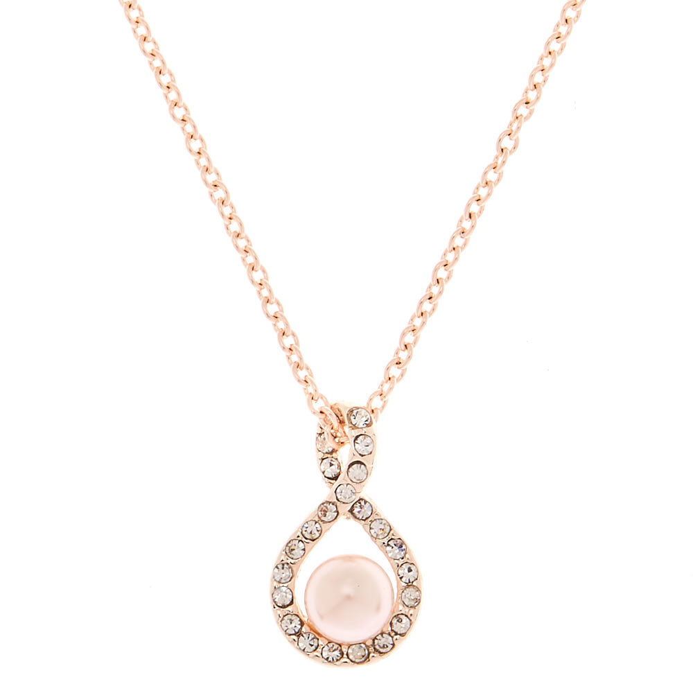 Rose Gold Pearl Pear Pendant Necklace,
