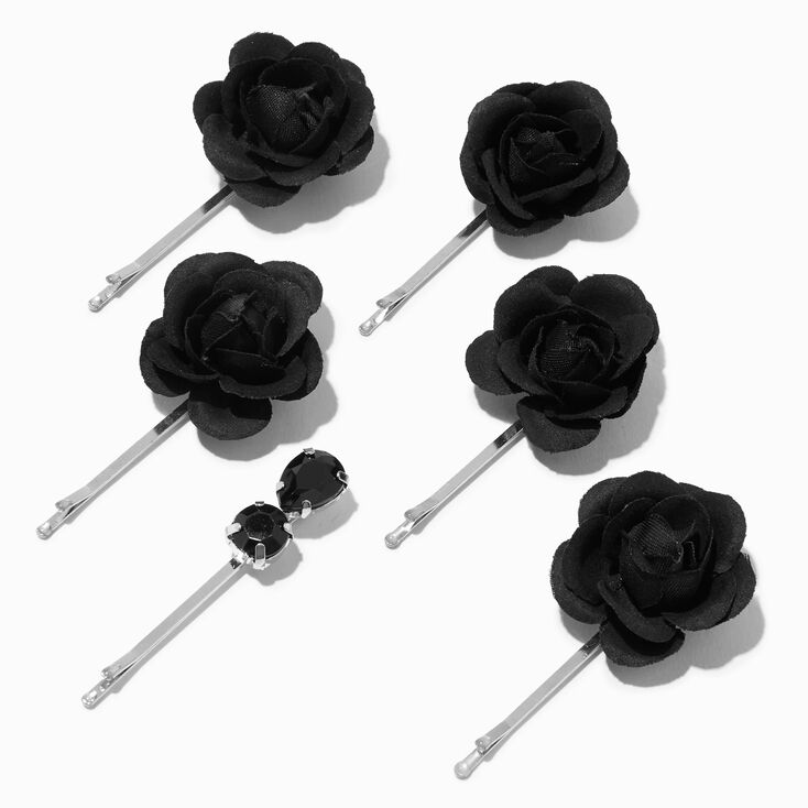 &Eacute;pingles plates &agrave; fleurs noires - Lot de 6,