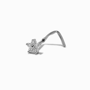 20G Silver-tone Stainless Steel Cubic Zirconia Flower Threadless Corkscrew Nose Stud,