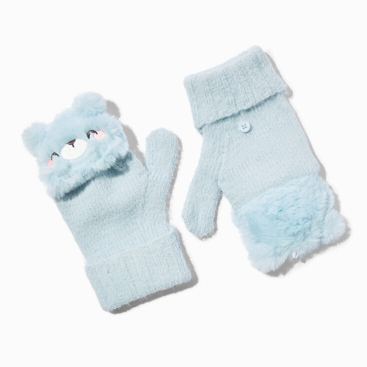 Claire&#39;s Club Blue Bear Convertible Gloves,