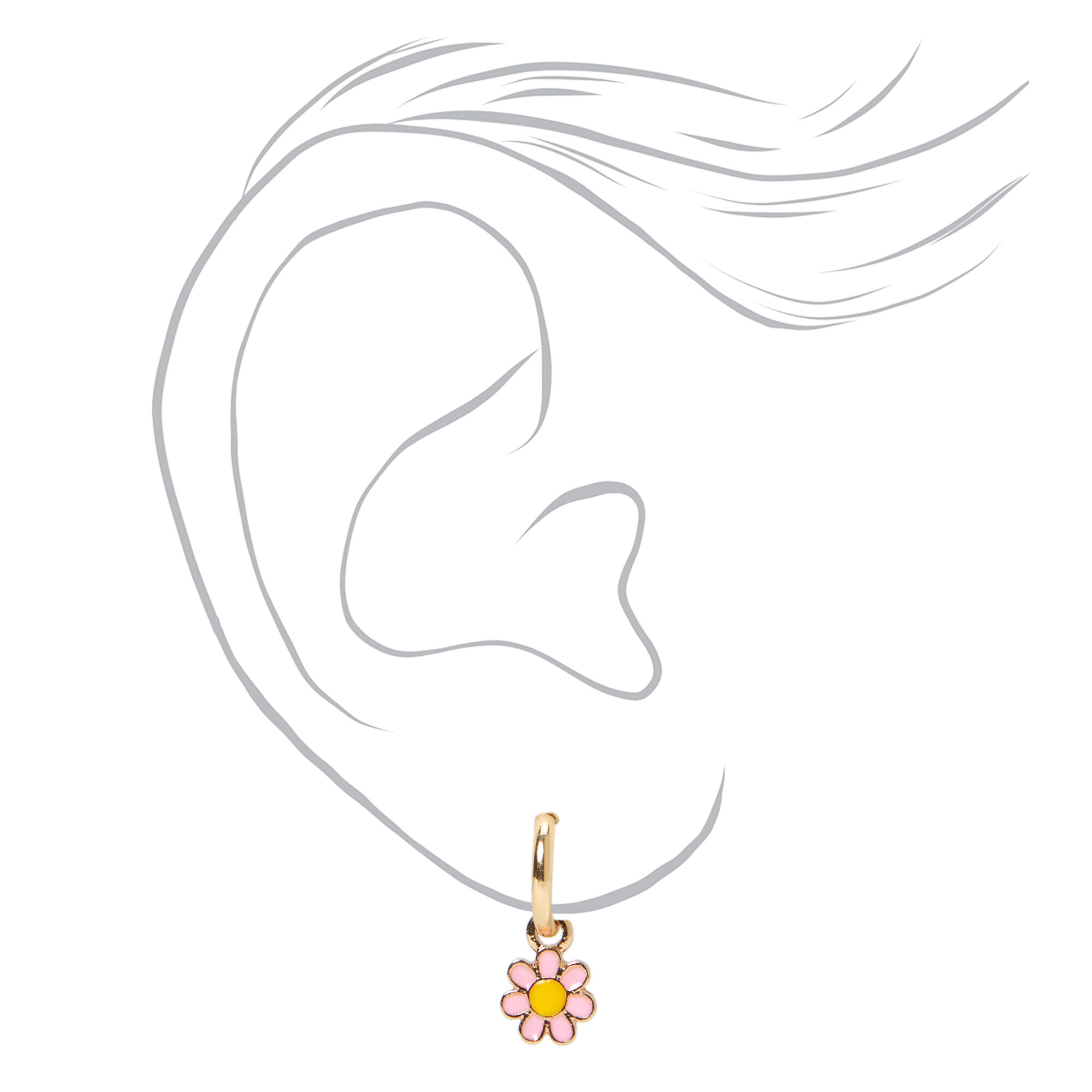 Gold Enamel Daisy Clip-On Hoop Earrings - 3 Pack,