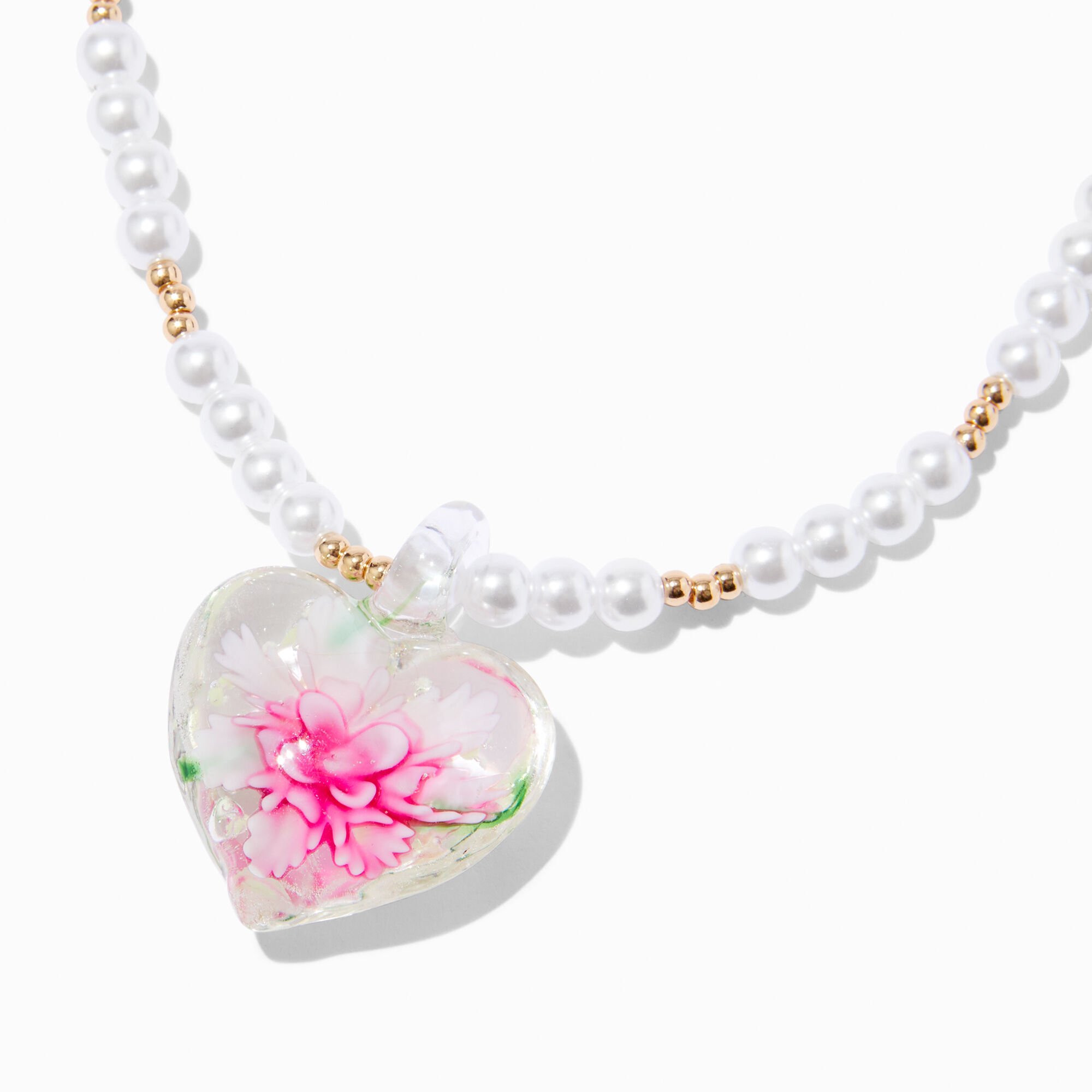 Pressed Flowers Pendant Pearl Necklace,