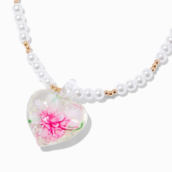 Pressed Flowers Pendant Pearl Necklace,