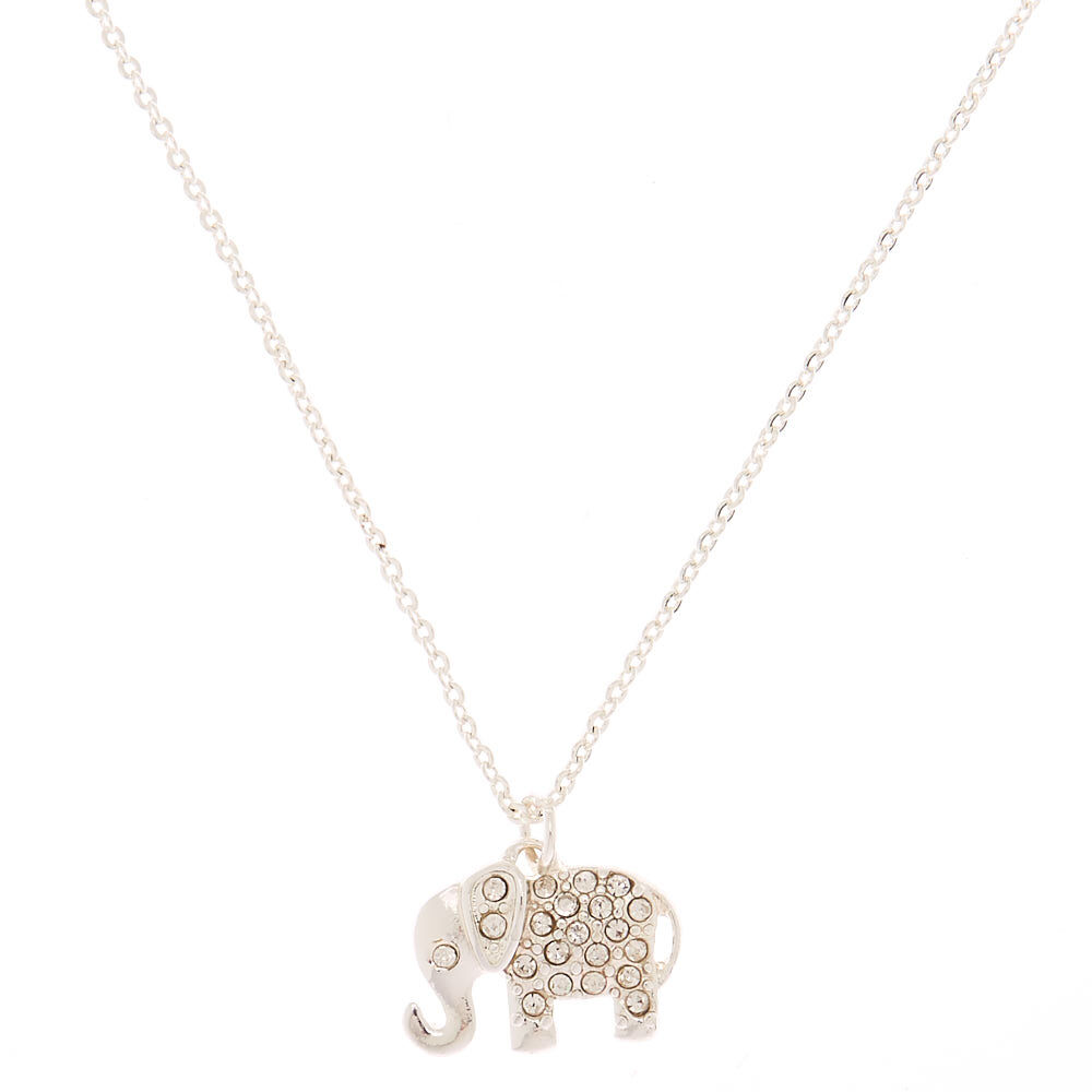 Silver Emellished Elephant Pendant Necklace,