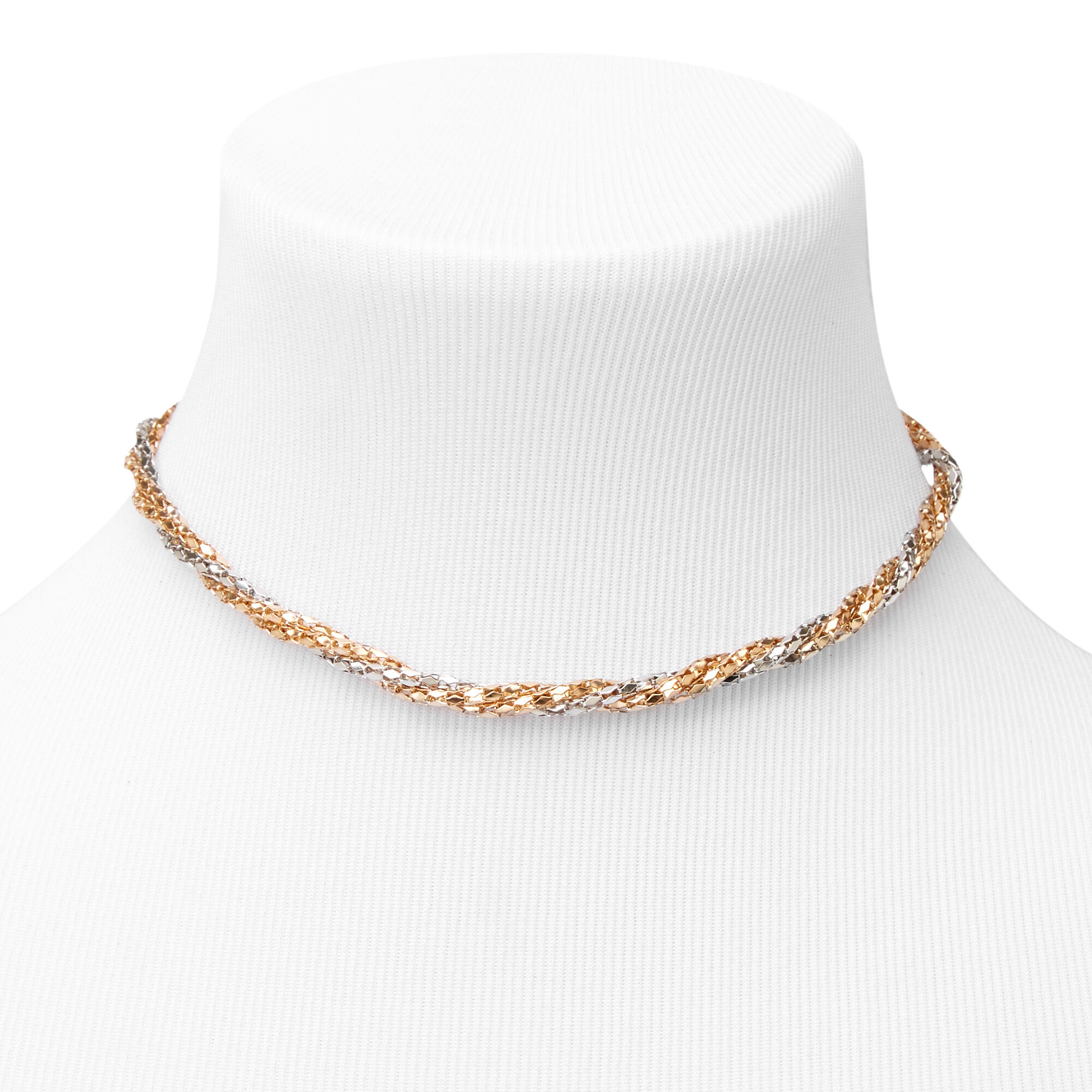 Mixed Metal Twisted Choker Necklace & Bracelet Set - 2 Pack,