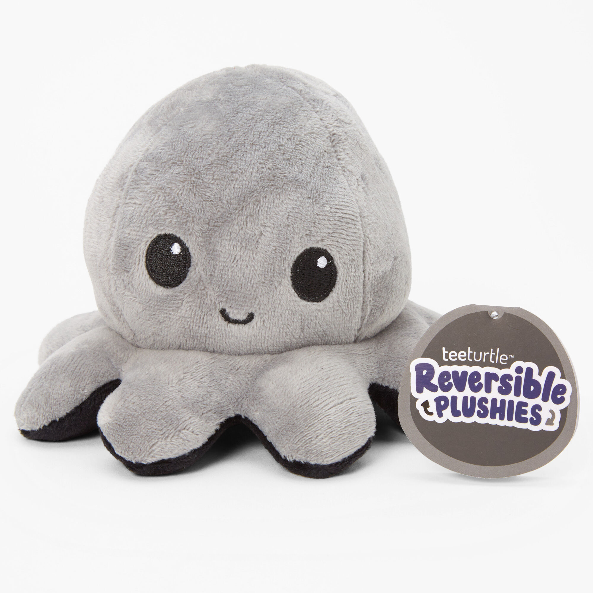TeeTurtle™ Reversible Plushies Black & Gray Octopus,