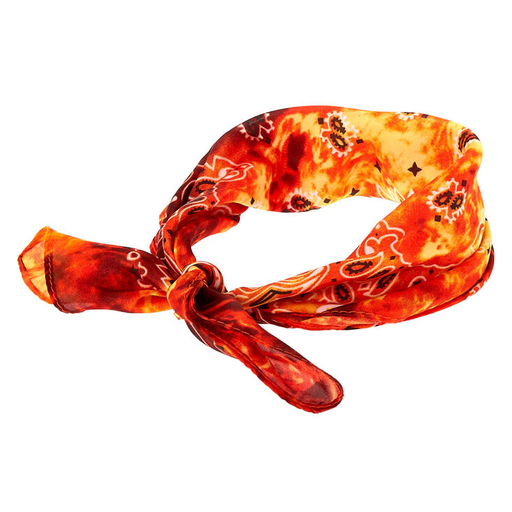 Tie Dye Paisley Knotted Bandana Headwrap - Orange,