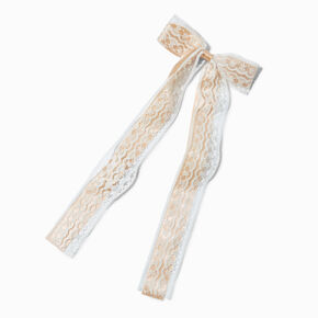 Tan Lace Satin Hair Bow Clip,