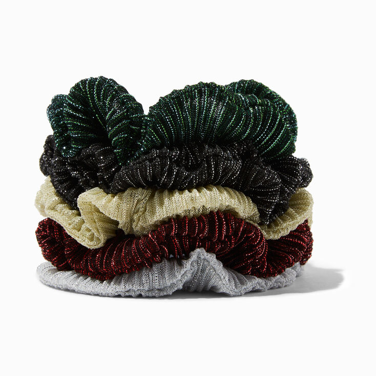 Glitter Pleated Hair Scrunchies - 5 Pack,