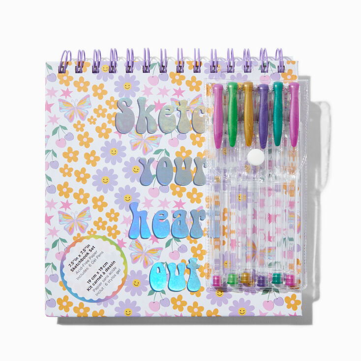 &quot;Sketch Your Heart Out&quot; Floral Sketchbook &amp; Gel Pen Set,