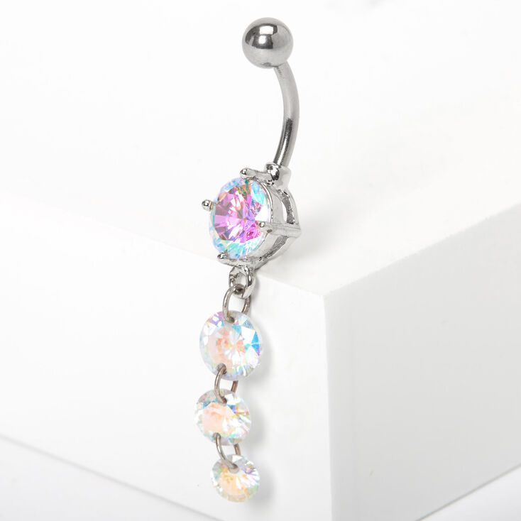 Silver 14g Iridescent Dangle Belly Ring Claire S