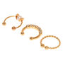 Gold-tone Stainless Steel Braided Crystal Faux Cartilage Earrings - 3 Pack,